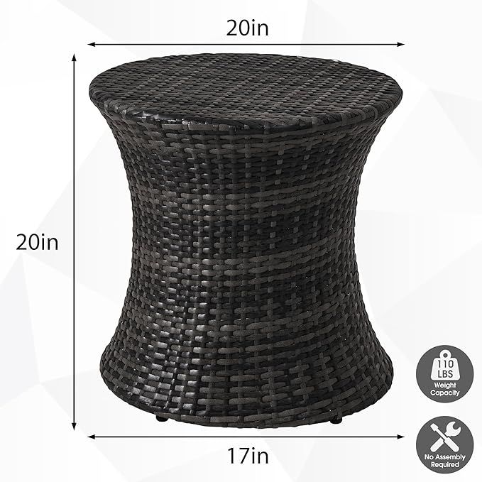 Sundale Outdoor Small Side Table Patio Rattan End Table 20 Inch Hourglass Wicker Accent Tables Steel Frame Lightweight Dark Grey