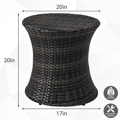 Sundale Outdoor Small Side Table Patio Rattan End Table 20 Inch Hourglass Wicker Accent Tables Steel Frame Lightweight Dark Grey