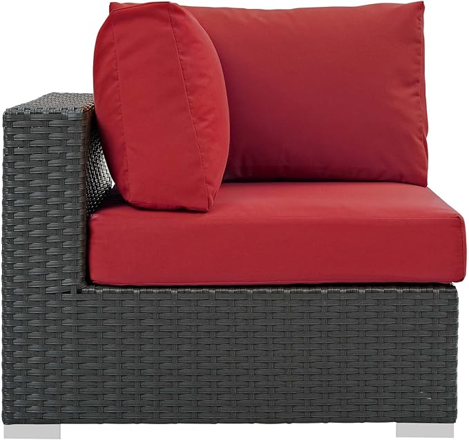 Modway Sojourn Wicker Rattan Outdoor Patio Sunbrella Fabric Corner in Canvas Red