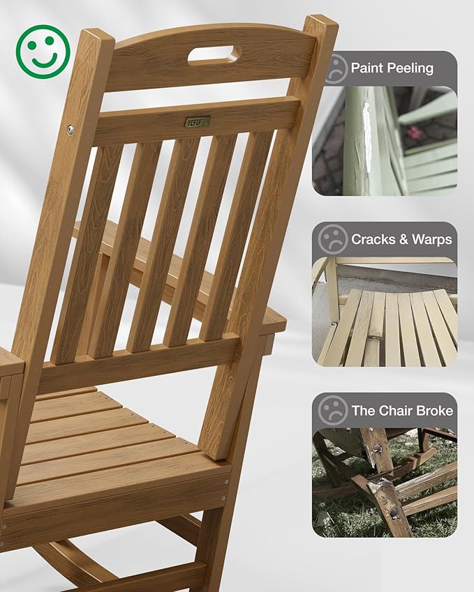 YEFU Porch Rocking Chairs Set of 2: Porch Rocking Chair, 80% Pre-Assembled Rocker, Rock smoothly for Middle-Aged and Elderly People, Imitation Teak