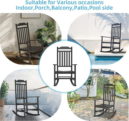 EasyUp Patio Rocking Chair Outdoor,Set of 2,Weather Resistant Poly Resin Oversized Porch Rocker,High Back Smooth Design,Indoor Outdoor Use