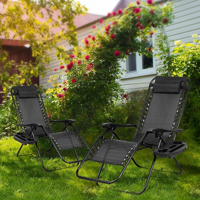 Nazhura Set of 2 Relaxing Recliners Patio Chairs Adjustable Steel Mesh Zero Gravity Lounge Chair Beach Chairs with - Photo 10