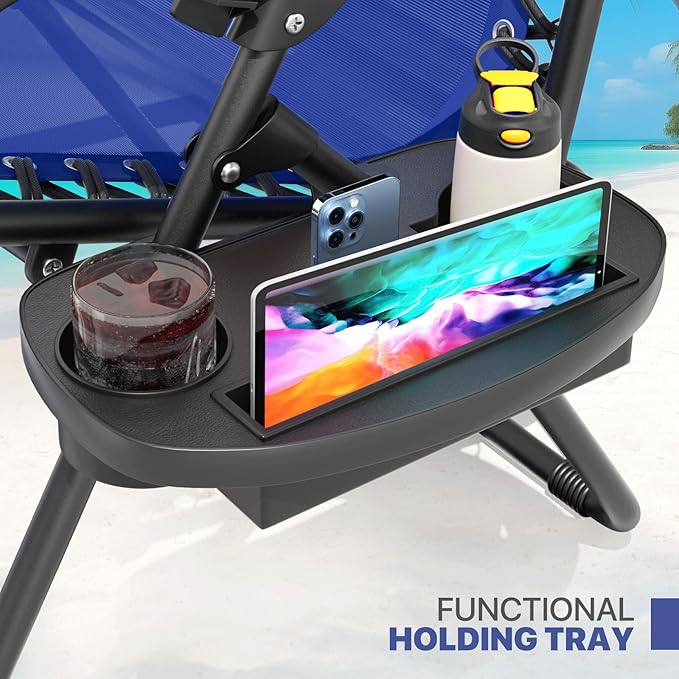 Magshion Zero Gravity Lounge Chair, Adjustable Folding Recliner with Cup Holder Side Tray & Removable Headrest Pillow - Photo 8
