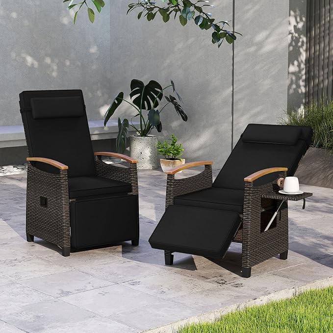 HAPPYGRILL Outdoor Rattan Wicker Chaise Lounge Recliner Chair with Adjustable Backrest & Footrest - Photo 5