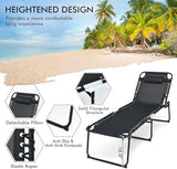 Goplus Chaise Lounge Chair, Folding 5-Postion Beach Lounge Chair with Detachable Pillow, Sunbathing Lounger - Photo 4