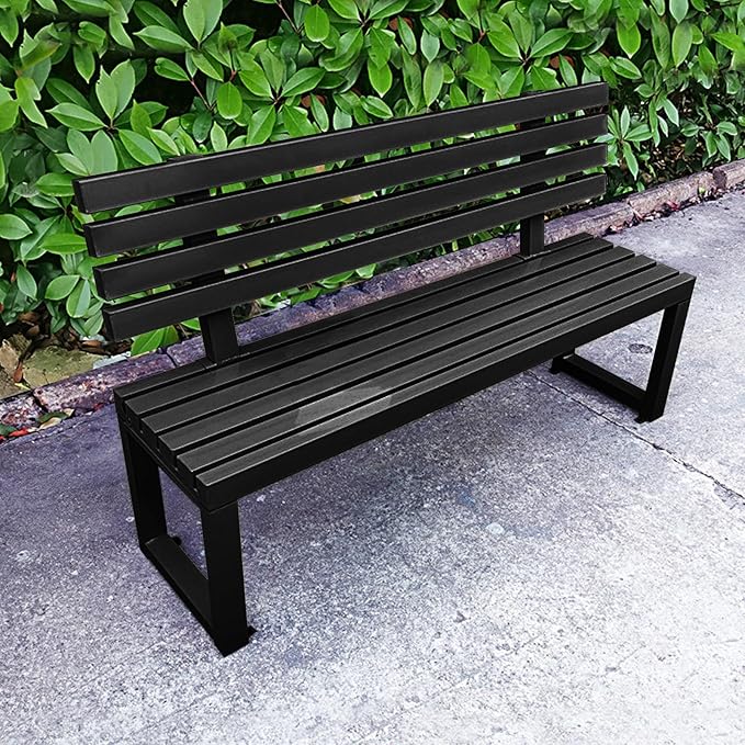 Outdoor Patio Benches, Garden Metal Bench with Backrest, for Front Porch, Yard, Patio, Entryway, Park, 500kg/1100lbs Load Bearing(Black,100cm/39in)