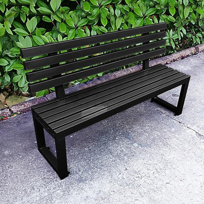 Outdoor Patio Benches, Garden Metal Bench with Backrest, for Front Porch, Yard, Patio, Entryway, Park, 500kg/1100lbs Load Bearing(Black,180cm/71in)