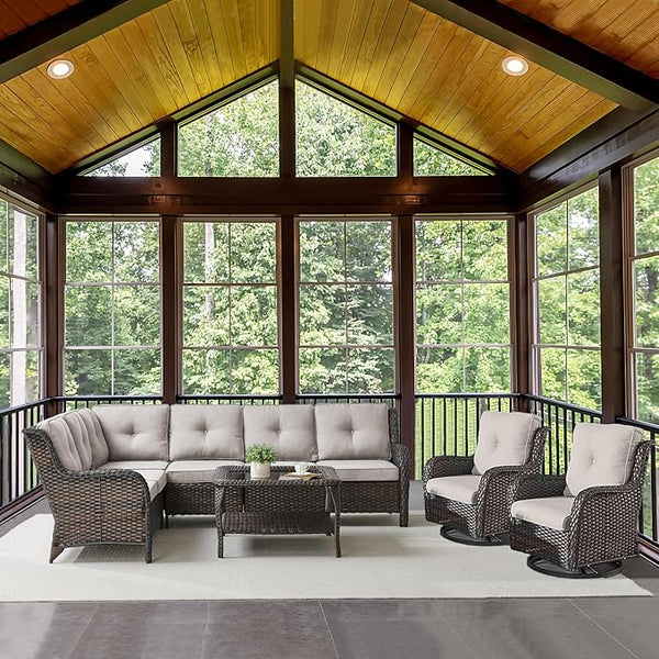 Belord Patio Furniture Set 6 Seats, Outdoor Swivel Rocker Patio Chairs, Oversized Outdoor Sectional Couch - Photo 1