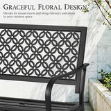 ONBRILL 50" Outdoor Bench, Garden Benches with Galvanized Metal Frame, Front Porch Bench with Floral Backrest - Photo 8