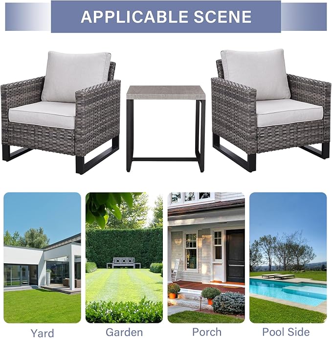 Rilyson Wicker Outdoor Patio Chairs Set - 3 Piece Rattan Patio Furniture Bistro Chairs Set with Waterproof Wicker - Photo 7