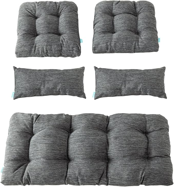 QILLOWAY Outdoor Patio Wicker Seat Cushions Group Loveseat/Two U-Shape/Two Lumbar Pillows for Patio Furniture - Photo 1