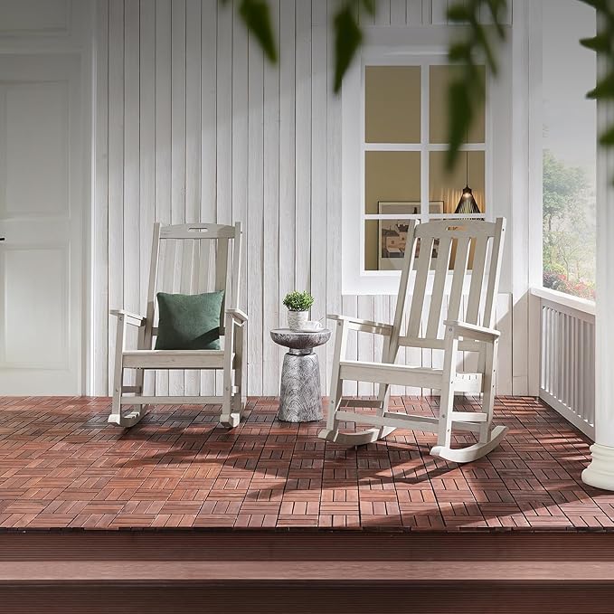 Psilvam Oversized Outdoor Rocking Chair Set of 2, Porch Rocker with 21" Wide Seat and 32" Tall Backrest, Pre-Assembled with Most Components for Effortless Installation (Grey)