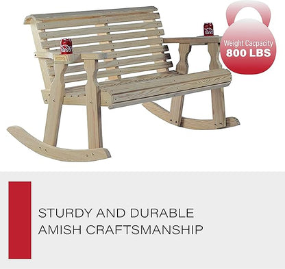 Amish Casual Heavy Duty 800 Lb Roll Back Pressure Treated Double Rocker with Cupholders (Unfinished)