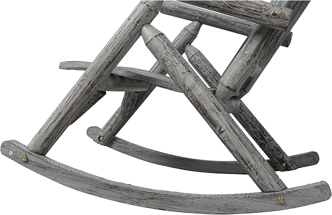 Log Wooden Rocking Chair - Porch Rocker with Slatted Seat & Backrest | Wood Rocking Chair Outdoor Accent Furniture for Balcony, Garden, Poolside, Backyard Gray