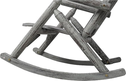 Log Wooden Rocking Chair - Porch Rocker with Slatted Seat & Backrest | Wood Rocking Chair Outdoor Accent Furniture for Balcony, Garden, Poolside, Backyard Gray