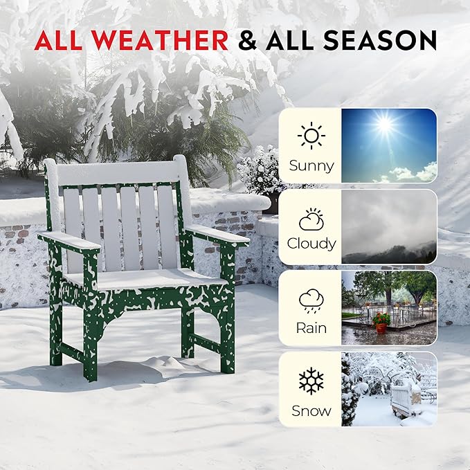 Costaelm Outdoor Patio Table and Chairs Set of 2, 2-Piece HDPE Garden Chair with Square Adirondack Side Table Set, Porch Chairs Coffee Table for Outside Porch Backyard, Dark Green