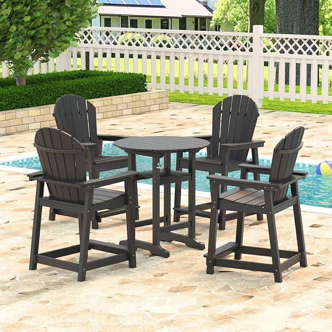 Adirondack Chair Chair Set of 2, Fire Pit Chair Weather Resistant, Ergonomic, Arm Rest, Campfire Chairs, 4 Steps Easy Assembly, Black