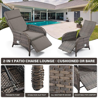 Belord Versatile Outdoor Recliner Chair Set of 3 - Reclining Patio Chair with Adjustable Backrest and Footrest, All-Weather Wicker Chaise Lounge Chair Outdoor with Side Table for Pool Deck