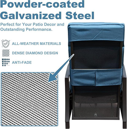 Domi Adjustable Patio Recliner Chair Metal Outdoor Lounge Chair with Flip Table Push Back, Adjustable Angle, Removable Cushions, Support 350lbs, Navy Blue