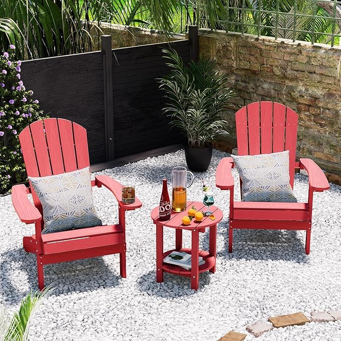 YEFU Adirondack Side Table, 18" Double Outdoor Side Tables Set of 2, Poly Lumber end Table, Weather Resistant for Indoor, Patio, Pool, Porch, Backyard-Red