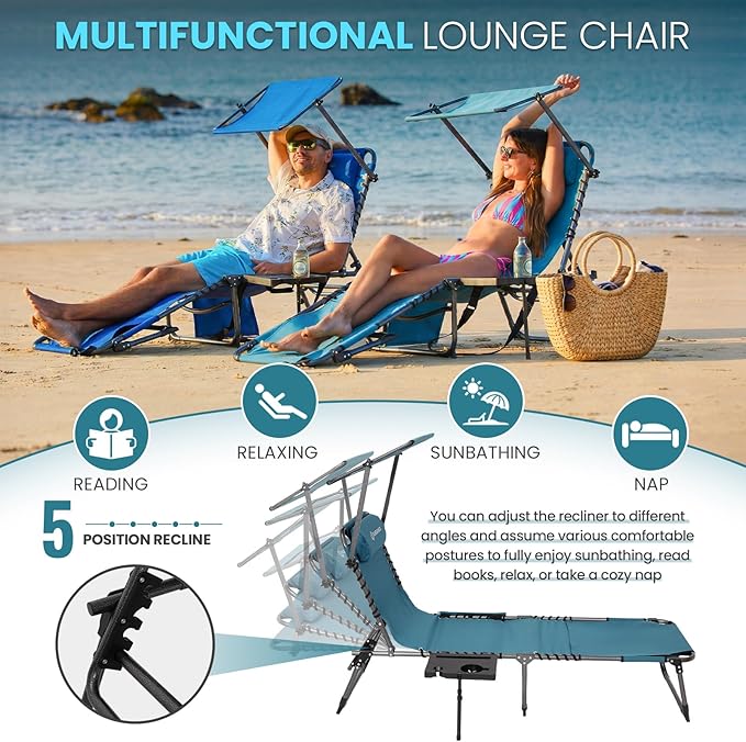 FUNDANGO 400lbs Tanning Chair with Face Hole & Canopy & Side Table - Photo 5