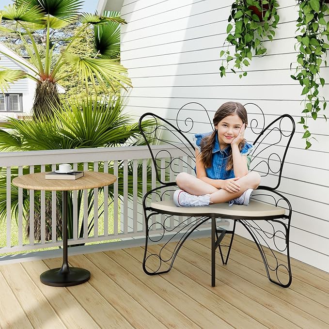 HavenlyYouth Butterfly Shaped Outdoor Bench, Black Garden Bench for Outdoor with Sturdy Stable Metal Frame, Butterfly Chair Butterfly Bench Outdoor for Garden, Yard, Balcony, Lawn (Black)
