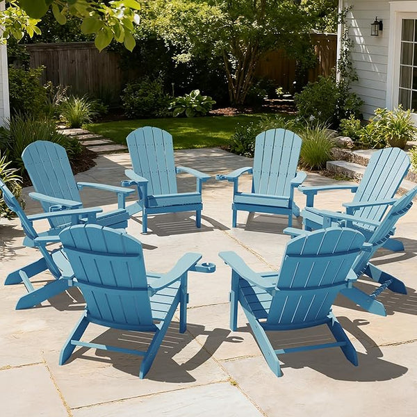 YEFU Adirondack Chairs Set of 8: Outdoor Chair HIPS Plastic Adirondack Chairs - Patio Chairs with Wood Texture - Lawn - Photo 1