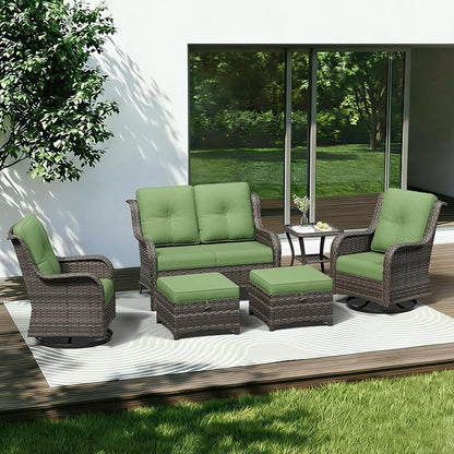 6 Piece Outdoor Wicker Patio Furniture Set, Outdoor Swivel Rocker Patio Chairs Set with Thickened Olefin Cushions, High Back and Deep Seating, Hand-Woven PE Rattan for Porch, Deck