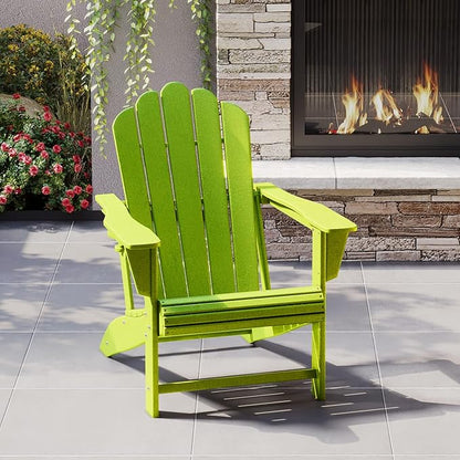 Costaelm Lakeview Outdoor Patio HDPE Adirondack Chair with Cup Holder, Lime