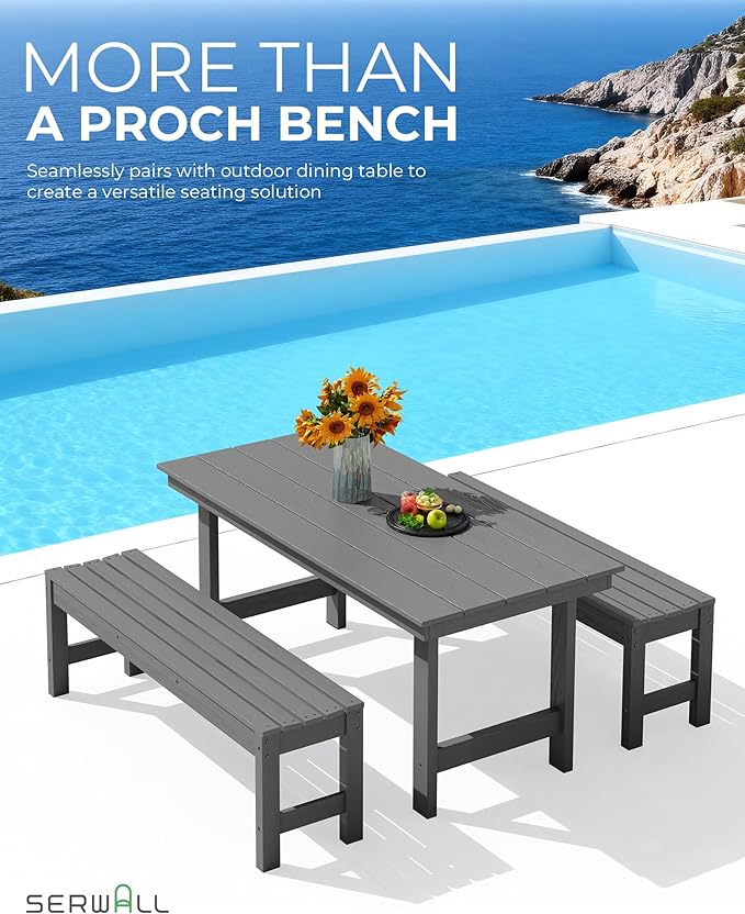 SERWALL 47 Inches Outdoor Bench Set of 2 - Photo 5