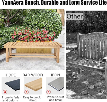 47.2'' Outdoor Garden Benches Weatherproof Patio Bench Two-Person Seat Backless Bench Wood Bench with Slatted High Temperature Bench for Front Porch Backyard (Upgraded to Prevent Fading)