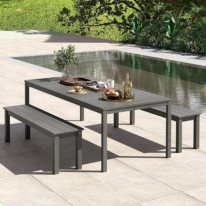 Giantex 55" HDPE Outdoor Bench, 2-3 People Weatherproof Backless Patio Garden Bench with 750 Lbs Capacity, Fade Resistant Outside Seating Furniture, Loveseat for Porch, Yard, Park (2,Grey)