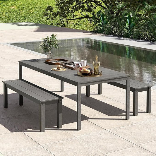 Giantex 55" HDPE Outdoor Bench, 2-3 People Weatherproof Backless Patio Garden Bench with 750 Lbs Capacity, Fade Resistant Outside Seating Furniture, Loveseat for Porch, Yard, Park (2,Grey)