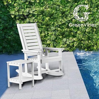 GREENVINES Outdoor Rocking Chairs | Set of 4 | Porch Rocker | HDPE Plastic | White | Oversized Rockers | High Back | Big & Tall | Ladder Back | for Patio Outside Backyard Balcony Garden