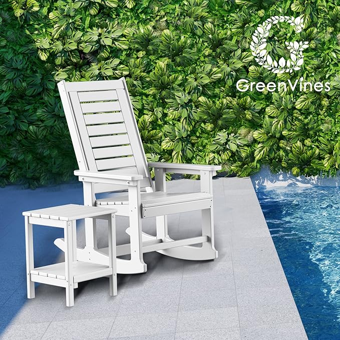 GREENVINES Outdoor Rocking Chair Set | 3-Piece | 2 Rocking Chairs with 1 Side Table | Porch Rocker | HDPE Plastic - Photo 2