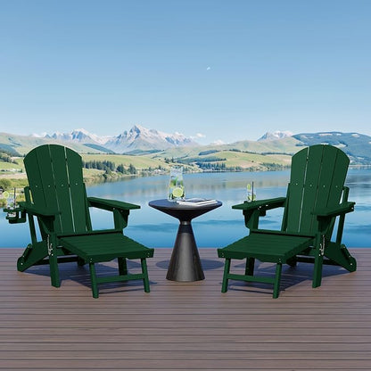 WestinTrends Malibu Folding Adjustable Adirondack Chair with Retractable Ottoman and Cup Holder (Set of 2), Dark Green