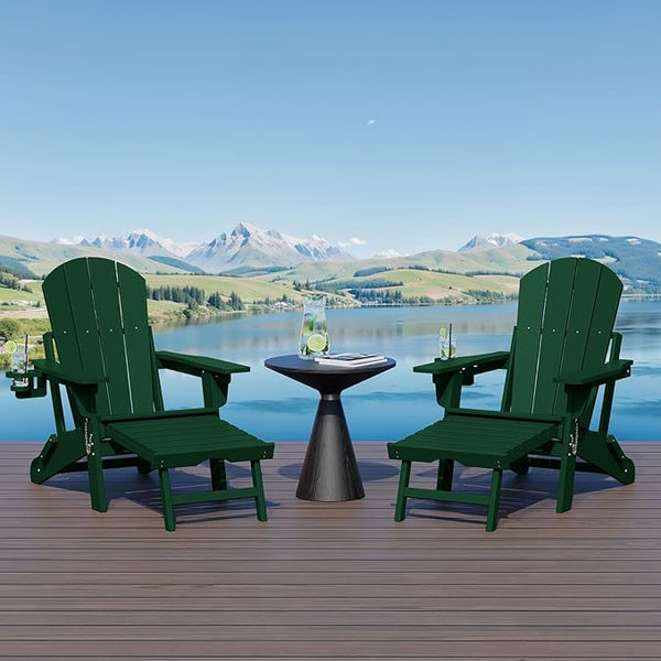 WestinTrends Malibu Folding Adjustable Adirondack Chair with Retractable Ottoman and Cup Holder (Set of 2), Dark Green - Photo 1