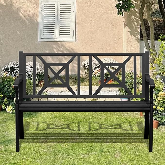 SHGJ&SOFT Outdoor Bench, Garden Bench, Outdoor Metal Frame Patio Park Bench,for Porch, Lawn,Garden,Yard (BK-05)