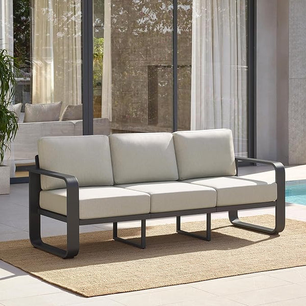 CHITA Aluminum Outdoor 3-Seater Sofa, Patio Furniture with 6.3in Thick High-Resilient Cushions & 100% Aluminum Frame - Photo 1
