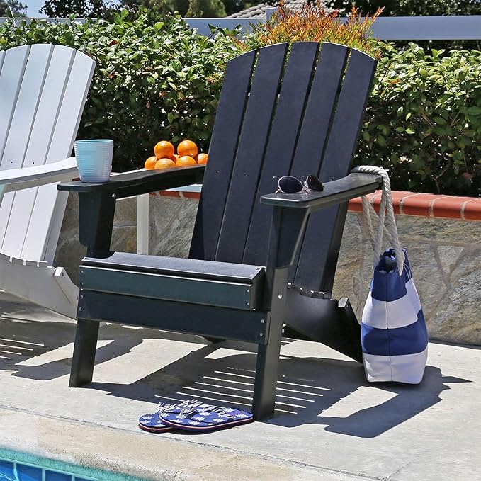 Shine Company Seaside Outdoor Weatherproof Folding Adirondack Chair, Black