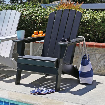 Shine Company Seaside Outdoor Weatherproof Folding Adirondack Chair, Black