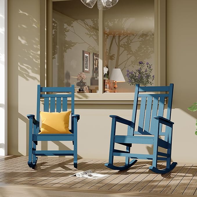 Outdoor HDPE Rocking Chairs, HDPE Oversized Patio Rocking Chairs, All Weather Resistant Porch Rocker, Heavy Duty Front Plastic Rockers for Outside