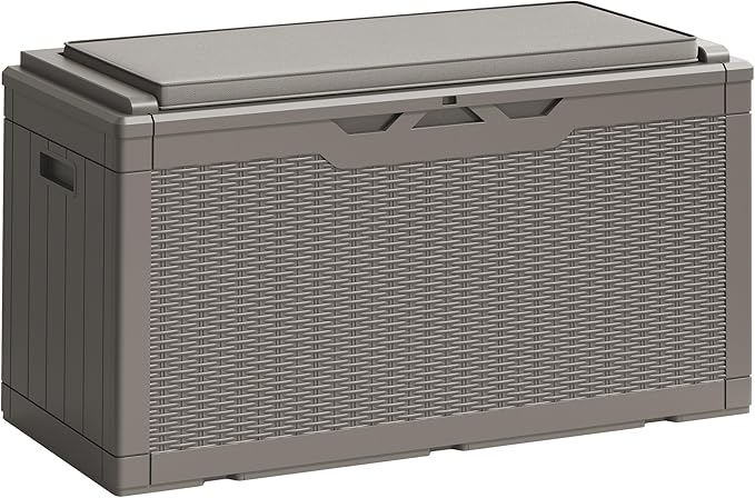 Greesum 100 Gallon Resin Deck Box Large Outdoor Storage Boxes with Cushions for Garden Tools, Patio Furniture Pillows - Photo 1