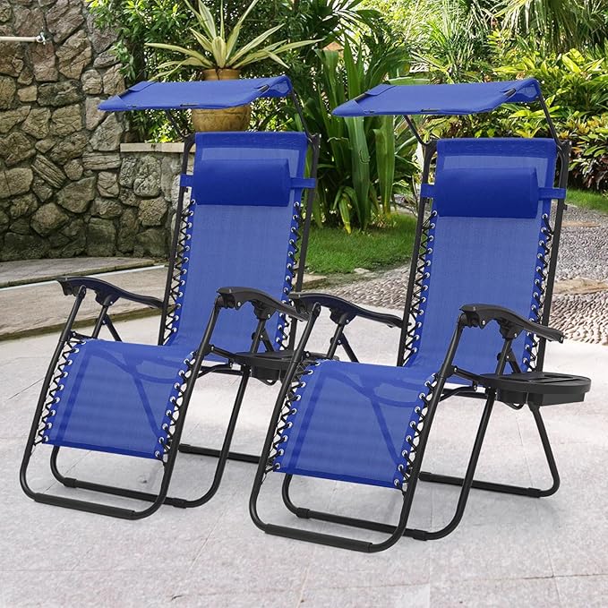 MoNiBloom Patio Zero Gravity Chair Outdoor Recliner Lounger with Canopy Shade and Foot Rest, Cup Holder, 330lbs Capacity - Photo 4