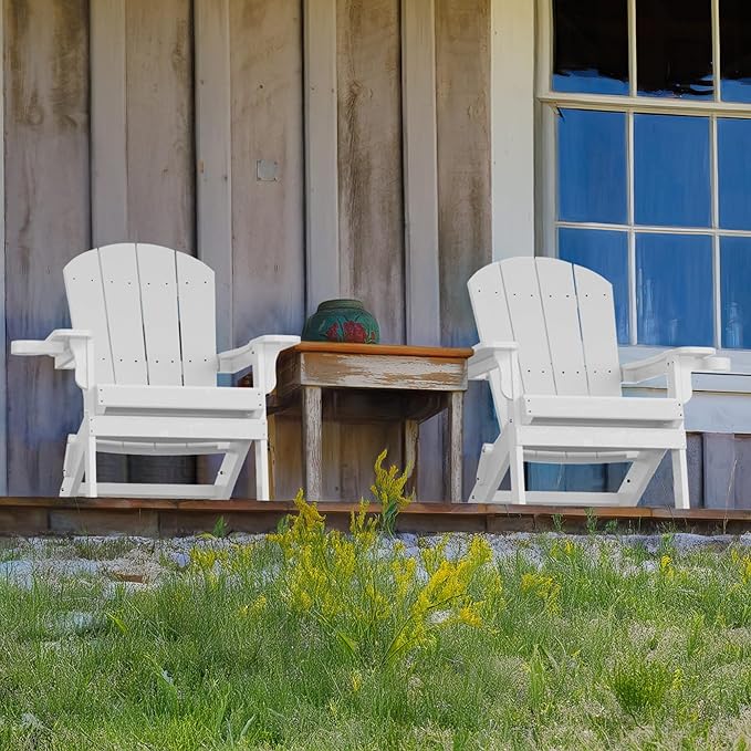 YEFU Adirondack Chair, Foldable Oversized Plastic Adirondack Chair Set of 4 with Cup Holder - Photo 4