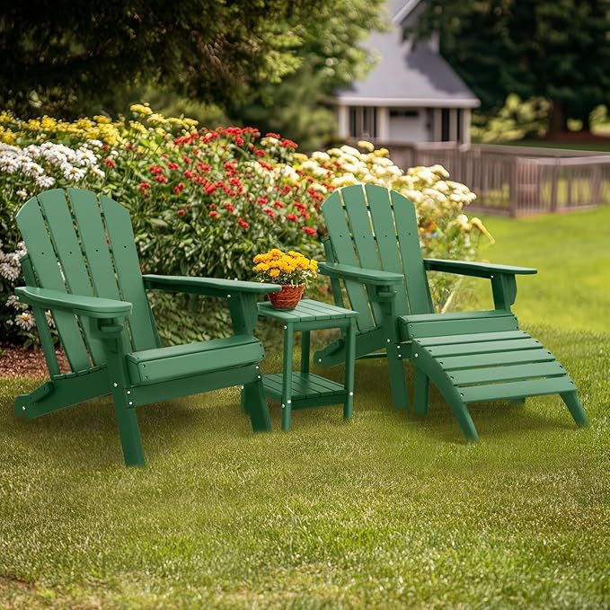 IVY&LANE Outdoor Adirondack Ottoman | Folding | HDPE | Forest Green | All Weather - Photo 2