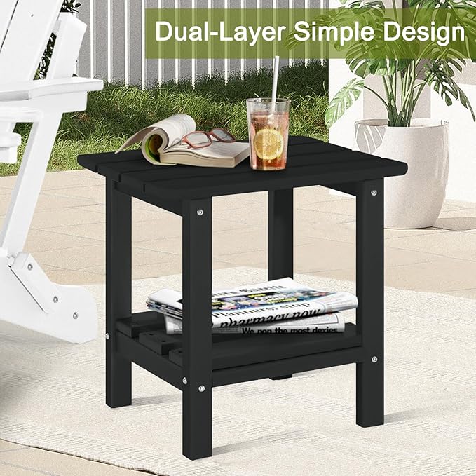 Outdoor Side Table Set of 2 - HDPE Small End Table - Patio Side Tables Square for Backyard Pool Porch Balcony - Indoor - Photo 6