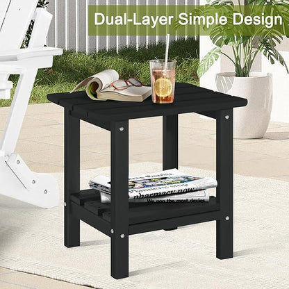 Outdoor Side Table Set of 2 - HDPE Small End Table - Patio Side Tables Square for Backyard Pool Porch Balcony - Indoor Outdoor Double Layer Storage - Black