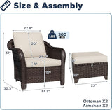 4 Pieces Patio Outdoor Conversation Furniture Set with Cushions, All-Weather Wicker Ottomans - Photo 2