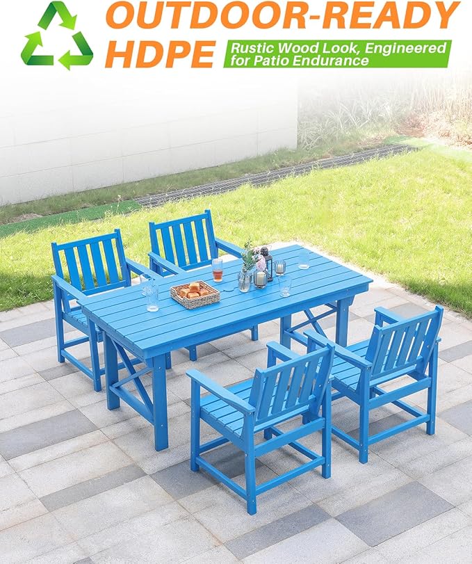 HDPE Patio Dining Set, 5-Piece Outdoor Table and Chairs with Umbrella Hole, Modern Outdoor Dining Set for 4 - Photo 8